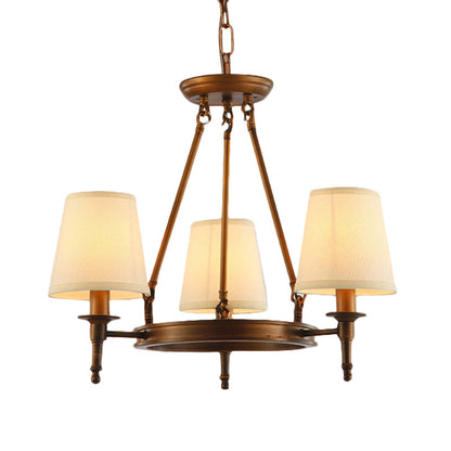 Suspension Sophie en laiton antique avec abat-jour conique en tissu