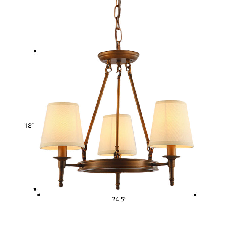 Suspension Sophie en laiton antique avec abat-jour conique en tissu