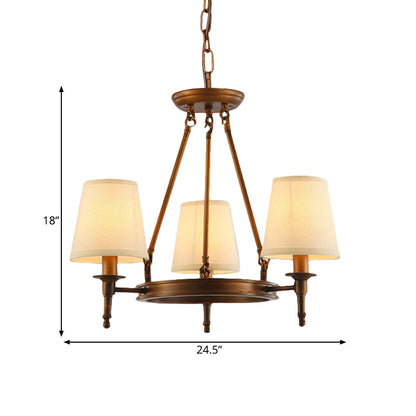 Suspension Sophie en laiton antique avec abat-jour conique en tissu