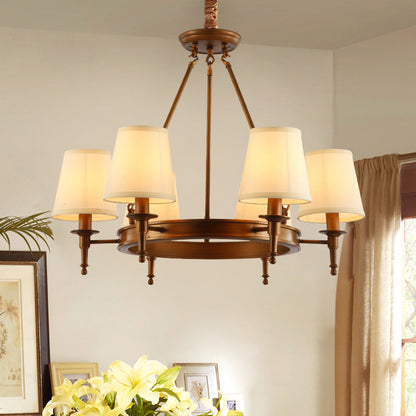 Suspension Sophie en laiton antique avec abat-jour conique en tissu