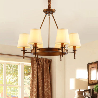 Suspension Sophie en laiton antique avec abat-jour conique en tissu