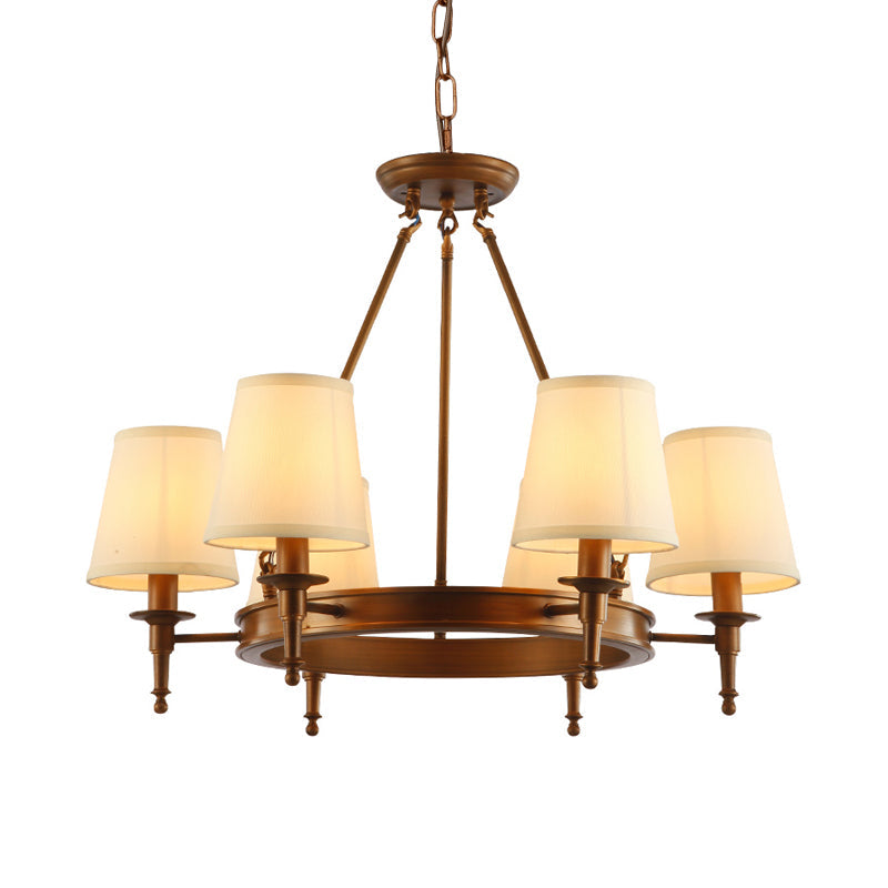 Suspension Sophie en laiton antique avec abat-jour conique en tissu