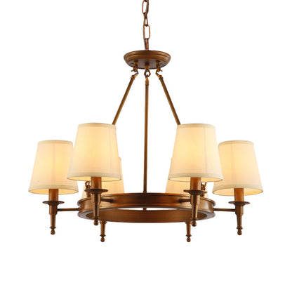 Suspension Sophie en laiton antique avec abat-jour conique en tissu