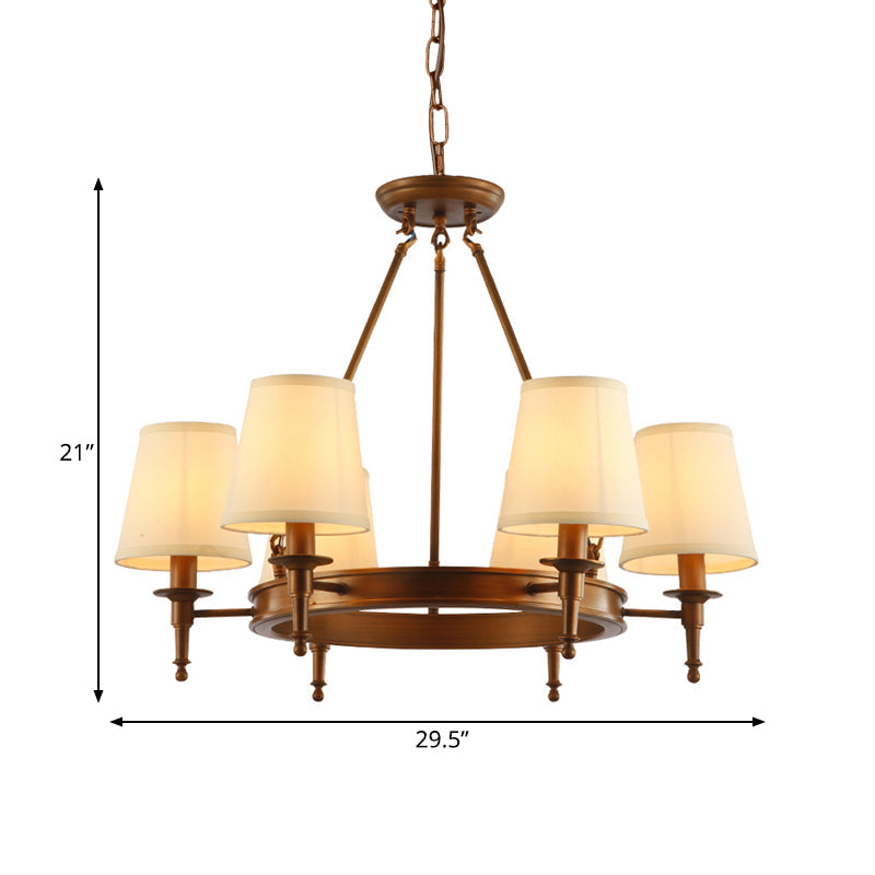 Suspension Sophie en laiton antique avec abat-jour conique en tissu