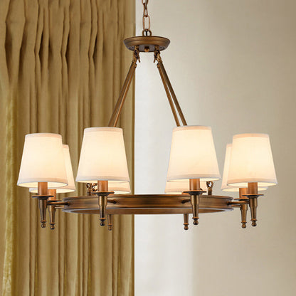 Suspension Sophie en laiton antique avec abat-jour conique en tissu