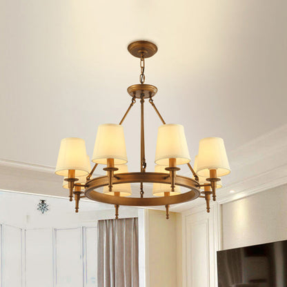 Suspension Sophie en laiton antique avec abat-jour conique en tissu