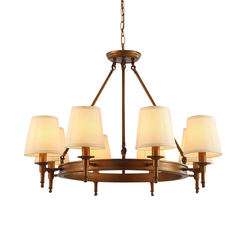 Suspension Sophie en laiton antique avec abat-jour conique en tissu
