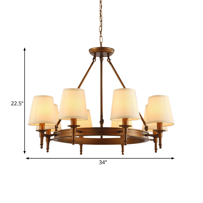 Suspension Sophie en laiton antique avec abat-jour conique en tissu