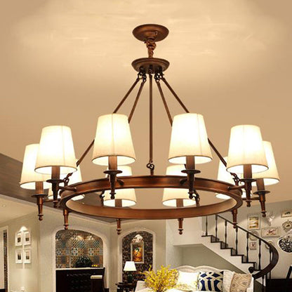 Suspension Sophie en laiton antique avec abat-jour conique en tissu