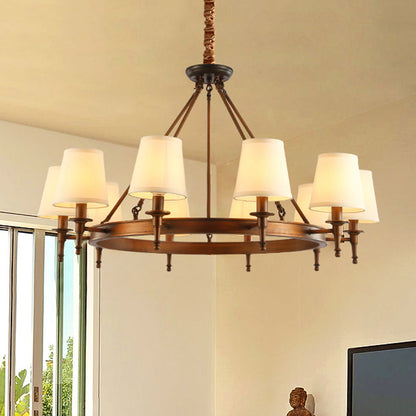 Suspension Sophie en laiton antique avec abat-jour conique en tissu