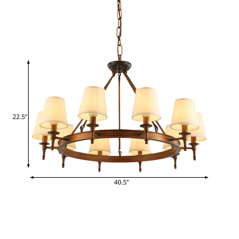 Suspension Sophie en laiton antique avec abat-jour conique en tissu