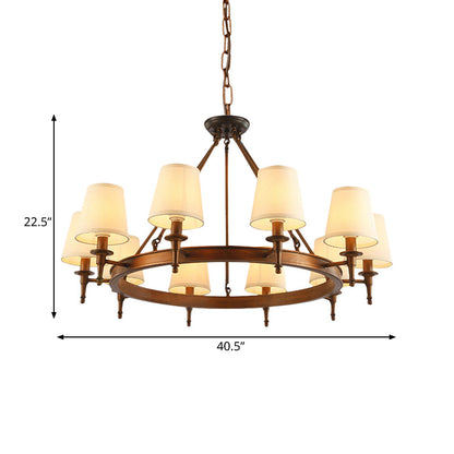 Suspension Sophie en laiton antique avec abat-jour conique en tissu