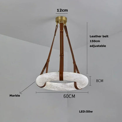 Pendentif de ceinture en albâtre et cuir Brigitte