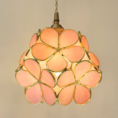 Aurélie Tiffany-Style Flower Pendant Light Blue Stained Glass