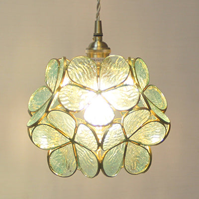 Aurélie Tiffany-Style Flower Pendant Light Blue Stained Glass