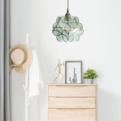 Aurélie Tiffany-Style Flower Pendant Light Blue Stained Glass