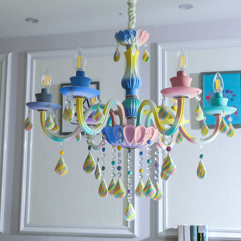 Élodie Blue Crystal Candlestick Lustre Enfant Suspension