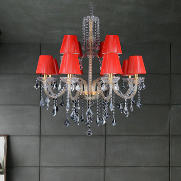 Lustre Pendentif Delphine en Tissu Rouge Conique avec Cristaux