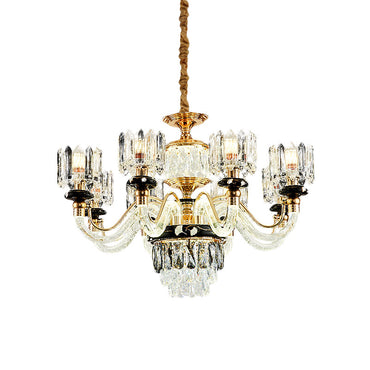 Lustre suspendu rectangulaire Aurélie traditionnel en cristal doré