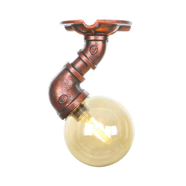 Camille Amber Glass Copper Semi Flush Ceiling Light