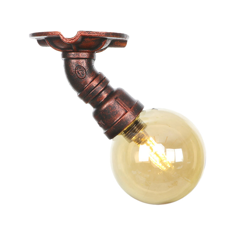 Amélie Amber Glass Copper Single Flush Mount Ceiling Light