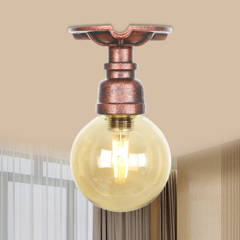 Amélie Amber Glass Copper Single Flush Mount Ceiling Light