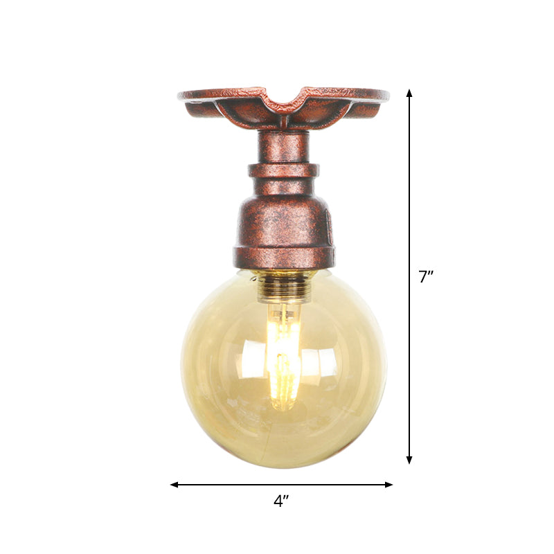 Amélie Amber Glass Copper Single Flush Mount Ceiling Light