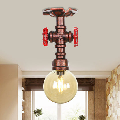 Amélie Amber Glass Copper Single Flush Mount Ceiling Light