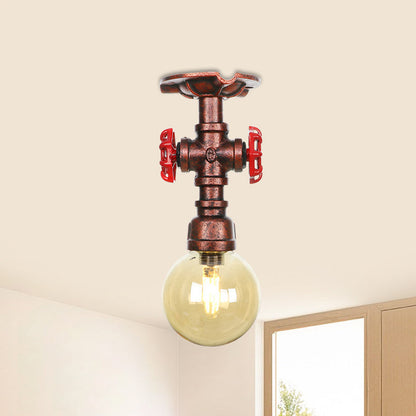 Amélie Amber Glass Copper Single Flush Mount Ceiling Light