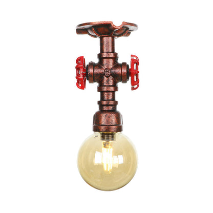 Amélie Amber Glass Copper Single Flush Mount Ceiling Light