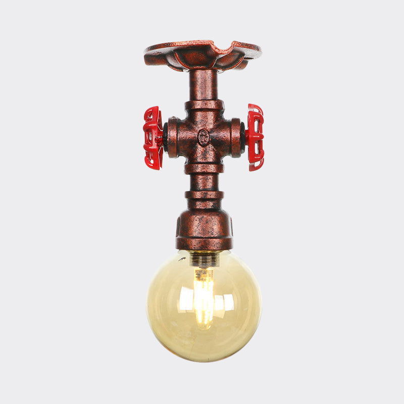 Amélie Amber Glass Copper Single Flush Mount Ceiling Light