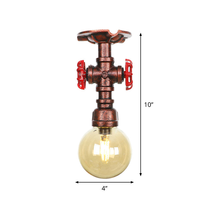 Amélie Amber Glass Copper Single Flush Mount Ceiling Light