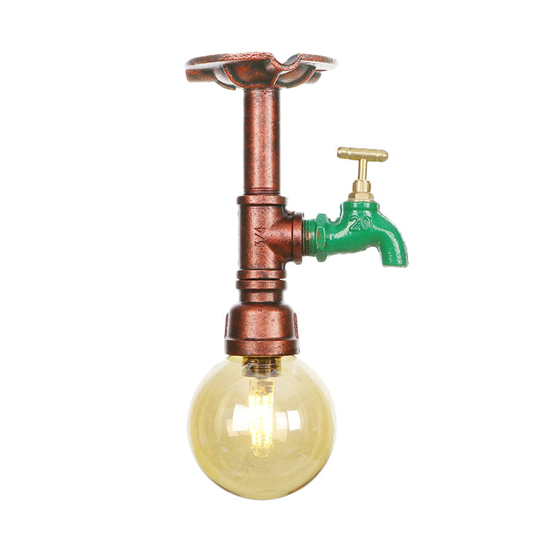 Amélie Amber Glass Copper Single Flush Mount Ceiling Light