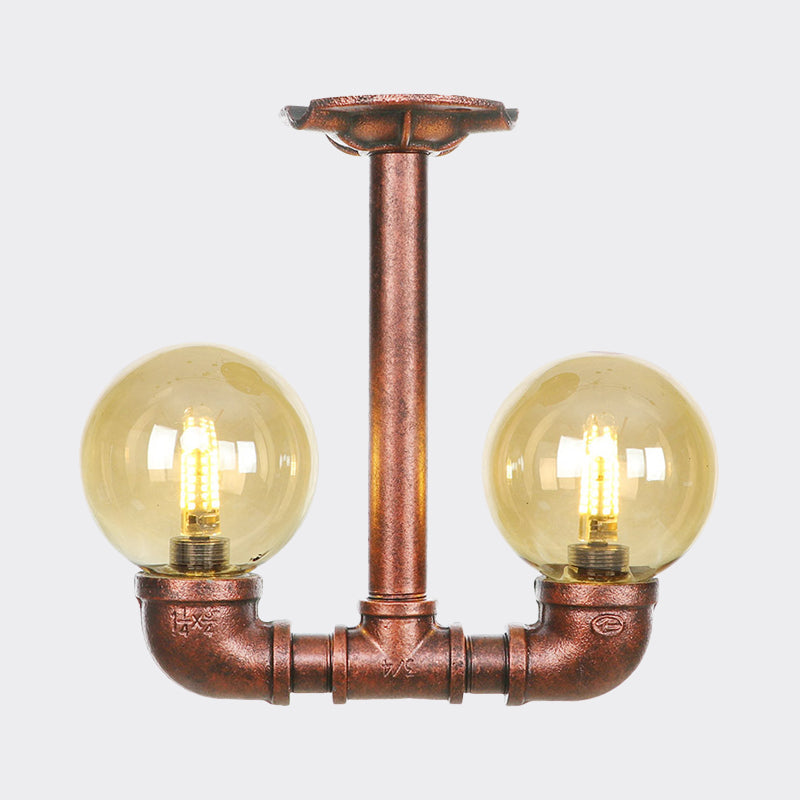 Elise Amber Glass Copper Dual Flush Ceiling Light