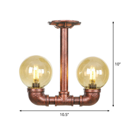 Elise Amber Glass Copper Dual Flush Ceiling Light