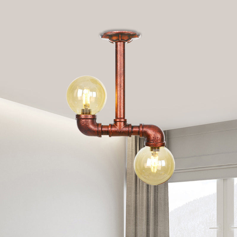 Elise Amber Glass Copper Dual Flush Ceiling Light