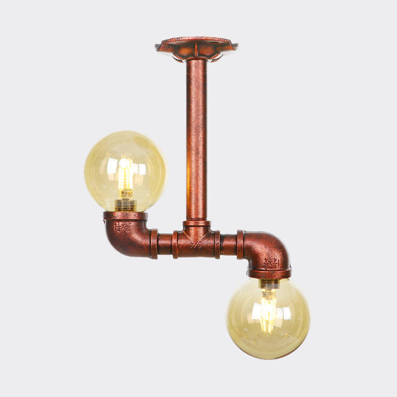 Elise Amber Glass Copper Dual Flush Ceiling Light