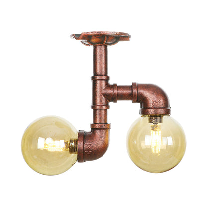 Elise Amber Glass Copper Dual Flush Ceiling Light