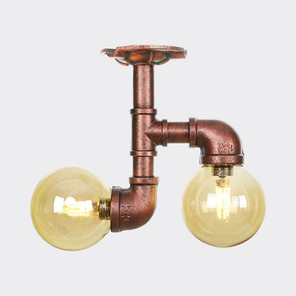 Elise Amber Glass Copper Dual Flush Ceiling Light