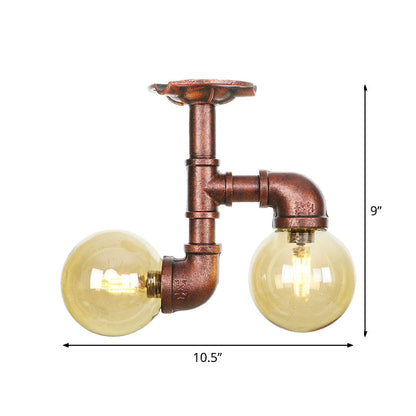 Elise Amber Glass Copper Dual Flush Ceiling Light