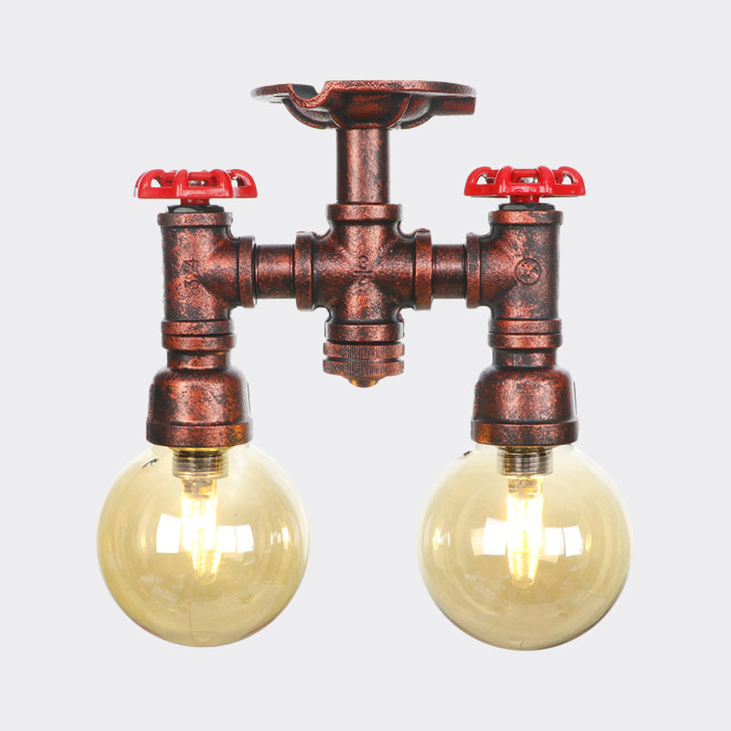 Elise Amber Glass Copper Dual Flush Ceiling Light