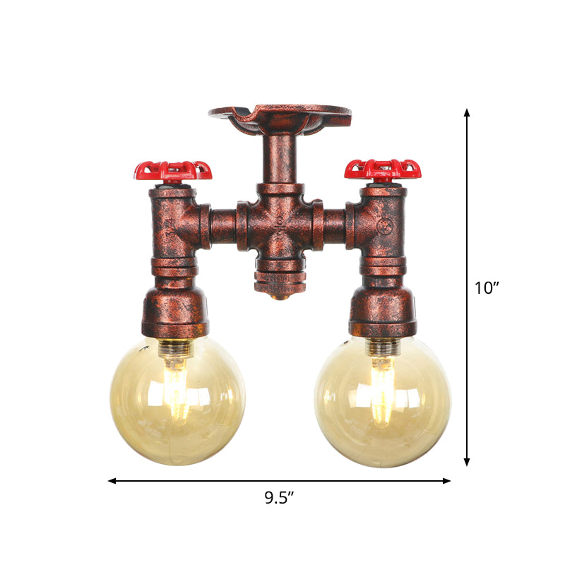 Elise Amber Glass Copper Dual Flush Ceiling Light