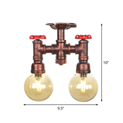 Elise Amber Glass Copper Dual Flush Ceiling Light
