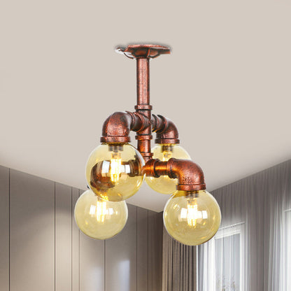 Plafonnier multi-lumières Colette Amber Glass Copper