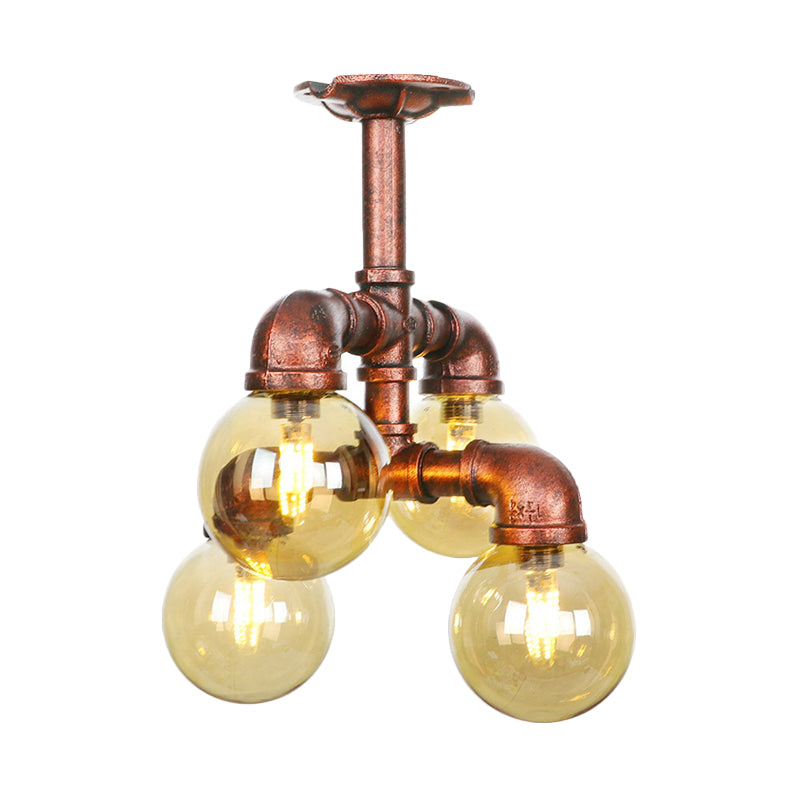 Plafonnier multi-lumières Colette Amber Glass Copper