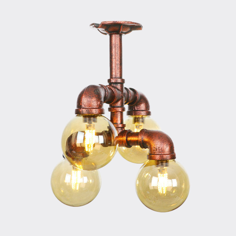 Plafonnier multi-lumières Colette Amber Glass Copper