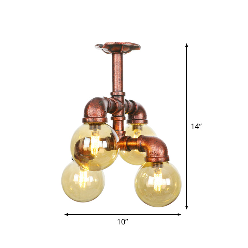 Plafonnier multi-lumières Colette Amber Glass Copper