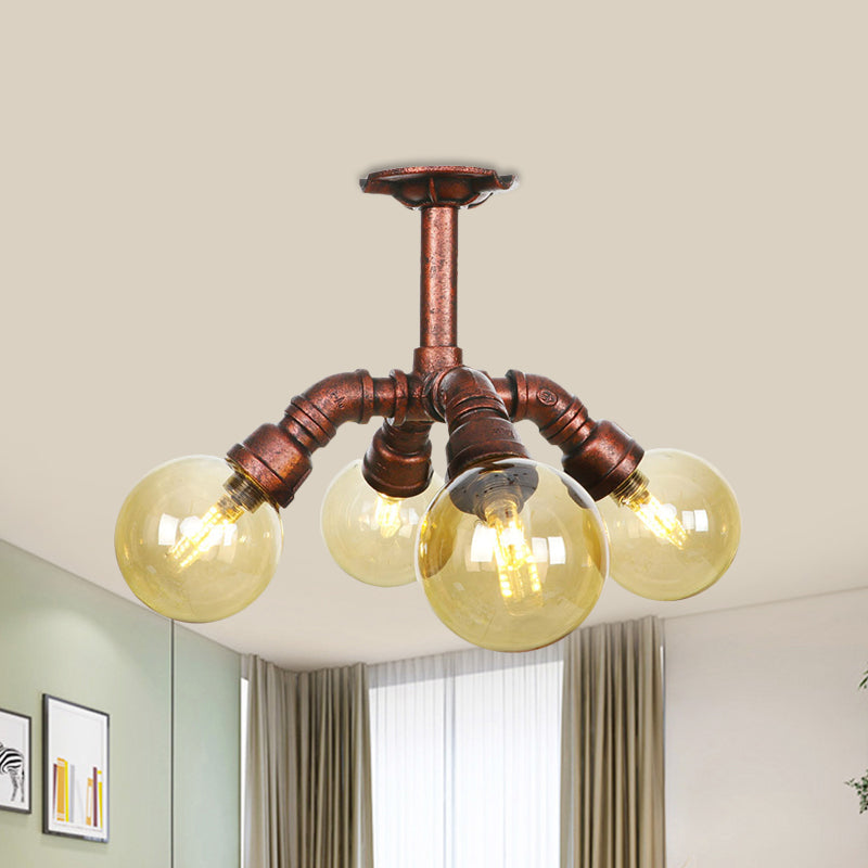 Plafonnier multi-lumières Colette Amber Glass Copper