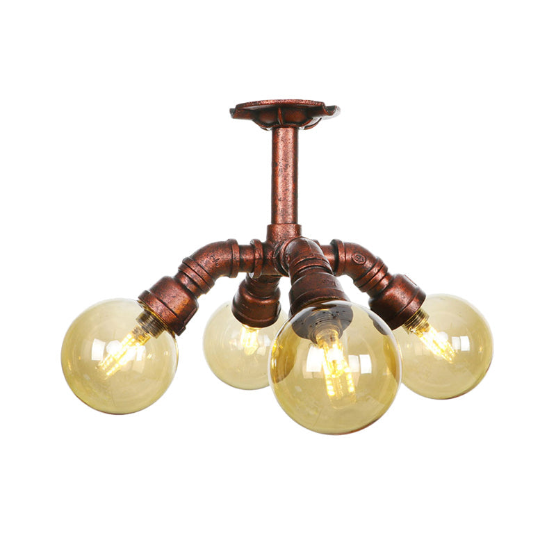 Plafonnier multi-lumières Colette Amber Glass Copper