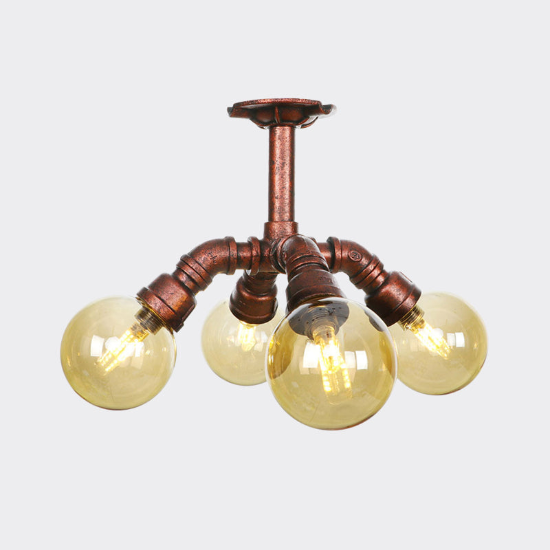 Plafonnier multi-lumières Colette Amber Glass Copper